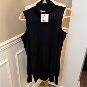 DKNYC Black Sleeveless Turtleneck S Metallic Fleck Knit Cashmere Blend NWT Large
